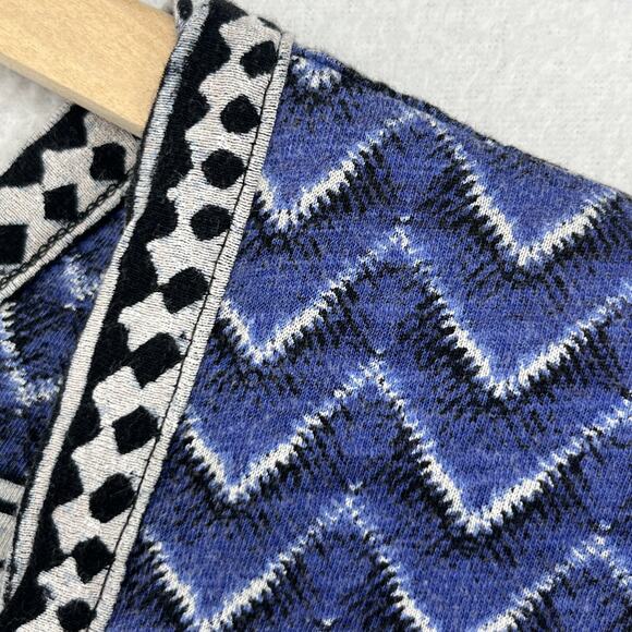 LUCKY BRAND Blouse M Chevron Double V-Neck Button Up Boho Tribal Cap Sleeve Blue - Picture 7 of 13